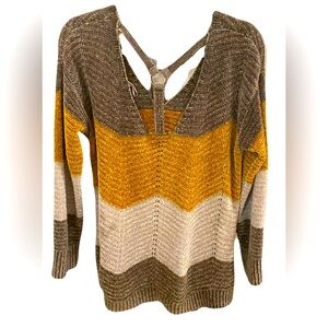 Love by Design Cable Knit Relaxed Sweater with Multi-color Chevron Design